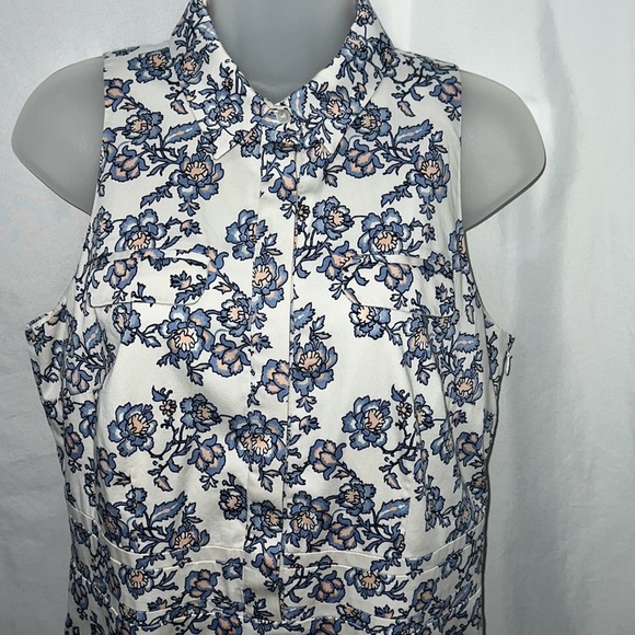 Ann Taylor Sleeveless Floral Cotton Blend Lined Dress Size 6 Blue Peach White - Picture 2 of 12